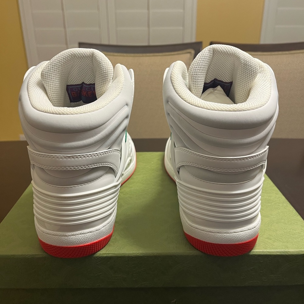 New Gucci High Top GG Supreme Logo White Tan Sneaker Shoes Size UK 10 / US 10.5 - Picture 10 of 15
